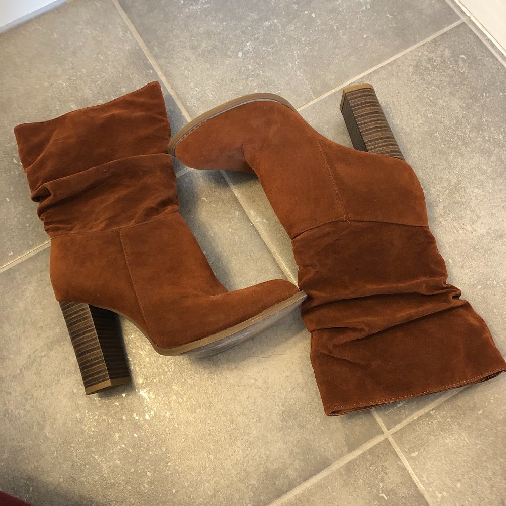 Chase & Chloe Tan Rust Color Block Heel Boots 7.5 - image 6